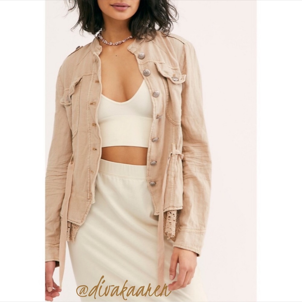 FREE PEOPLE Emelie Lace Trim Tie Waist Jacket